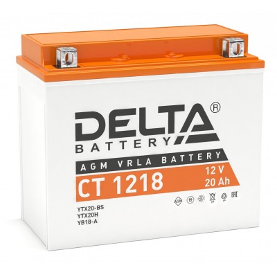 Delta AGM СТ 1218 (20 а/ч) YTX20-BS, YTX20H, YB16-B-CX, YB16-B, YB18-A
